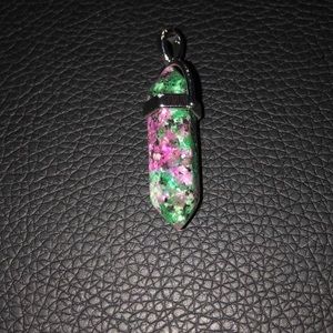 purple ish pink and green chakra crystal necklace